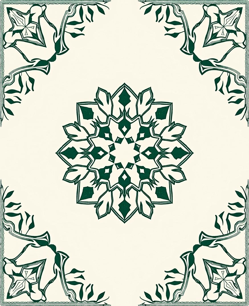 Deep Emerald Floral Mandala Border Rug
