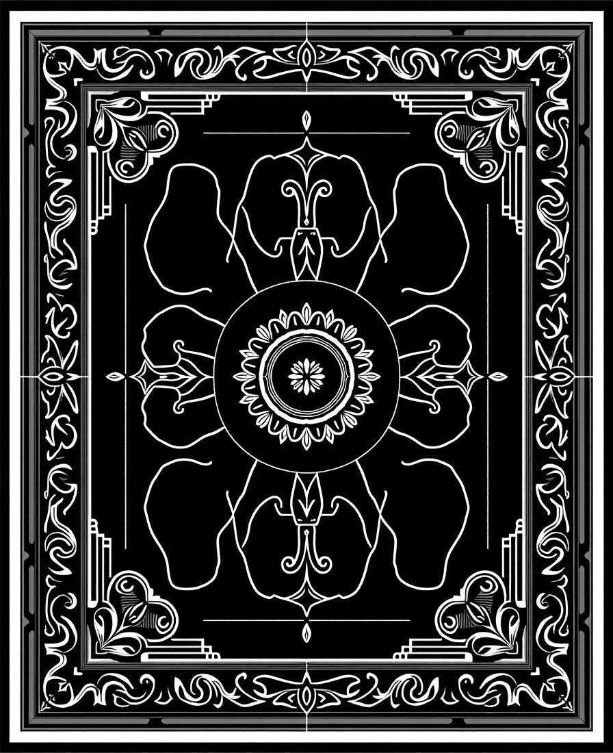 Classic Black White Floral Pattern Rug