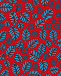 Bold Red Blue Foliage Pattern Rug