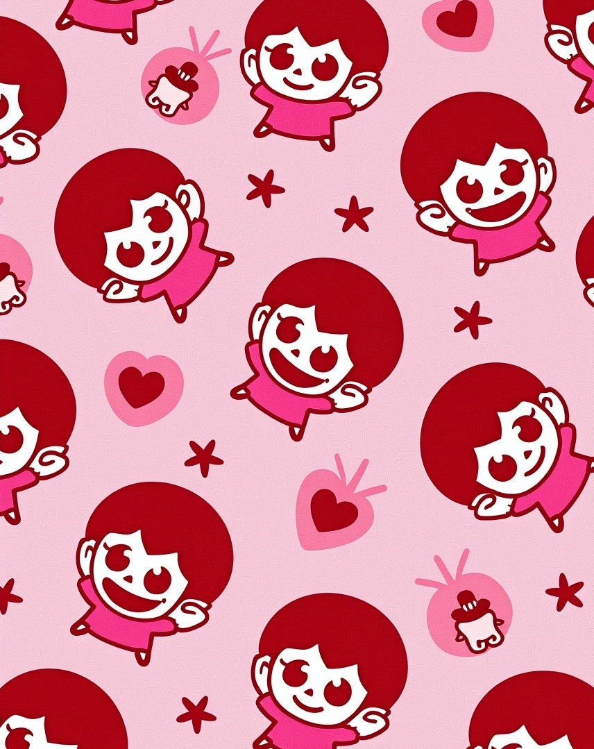 Playful Characters Hearts Pattern Rug