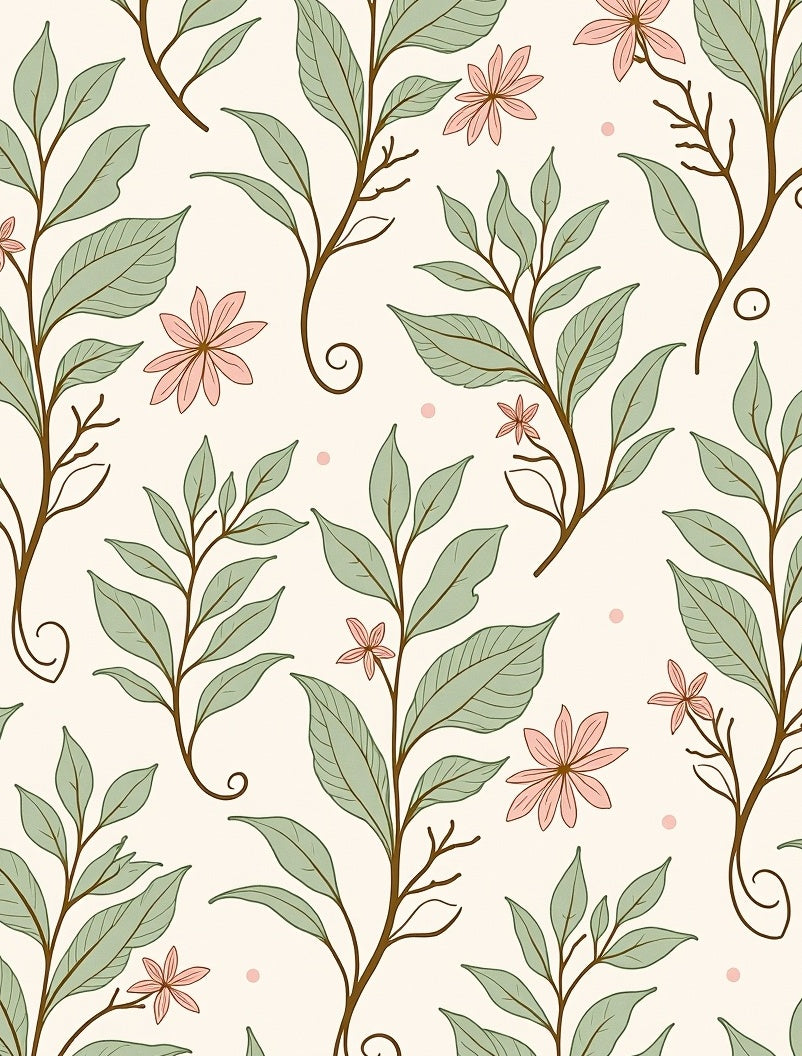 Delicate Botanical Leaves and Flowers Rug
