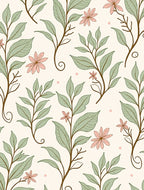 Delicate Botanical Leaves and Flowers Rug