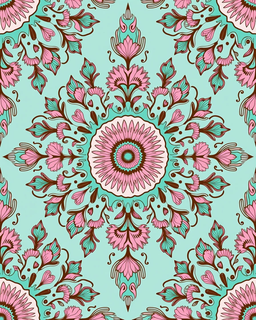 Floral Medallion Pattern With Pink Accents Rug