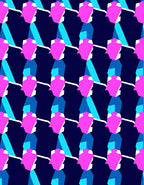 Vibrant Pink Blue Geometric Stacked Pattern Rug