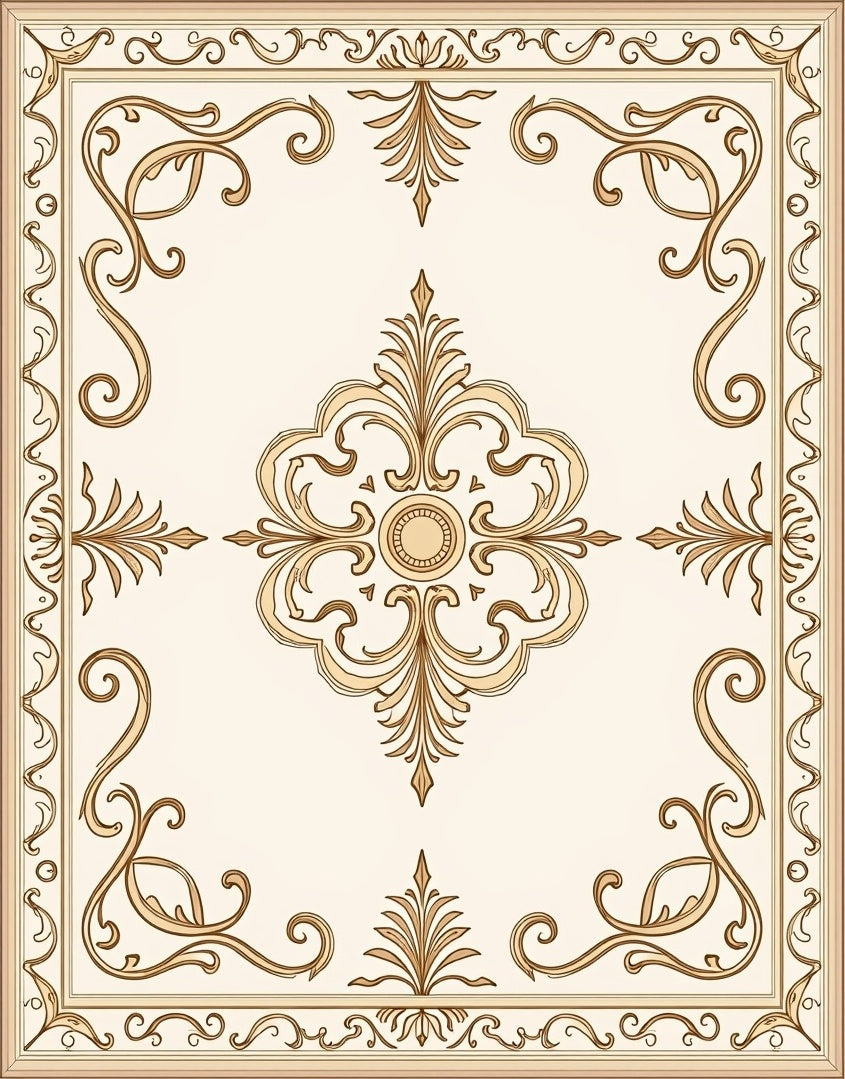 Ornate Gold Swirl Pattern Rug