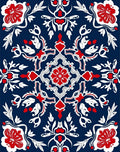 Deep Blue Red White Floral Medallion Rug