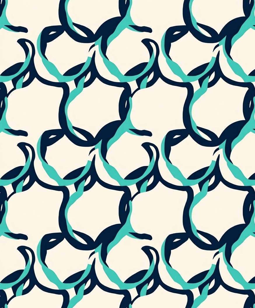 Abstract Teal Navy Link Pattern Rug