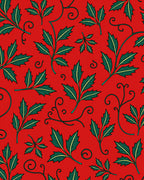 Vibrant Red Green Leaf Swirl Pattern Rug