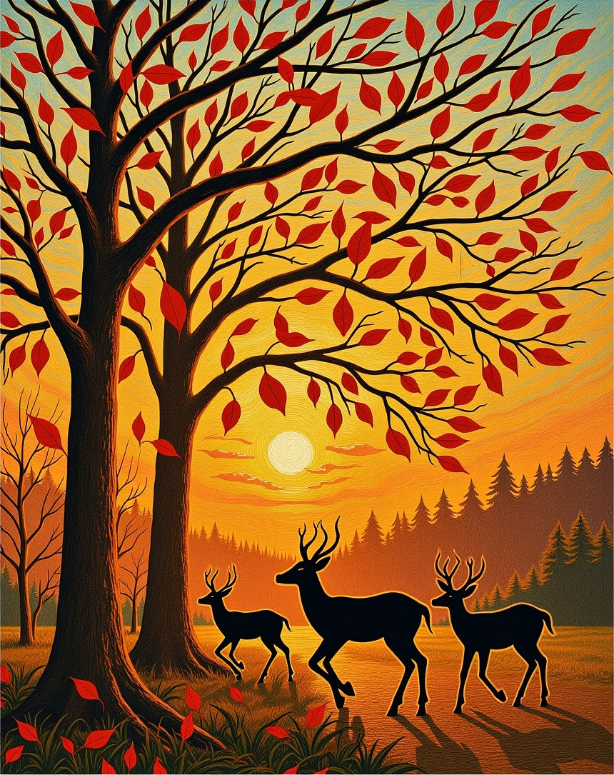 Autumn Scene Deer Family Graphic Rug
