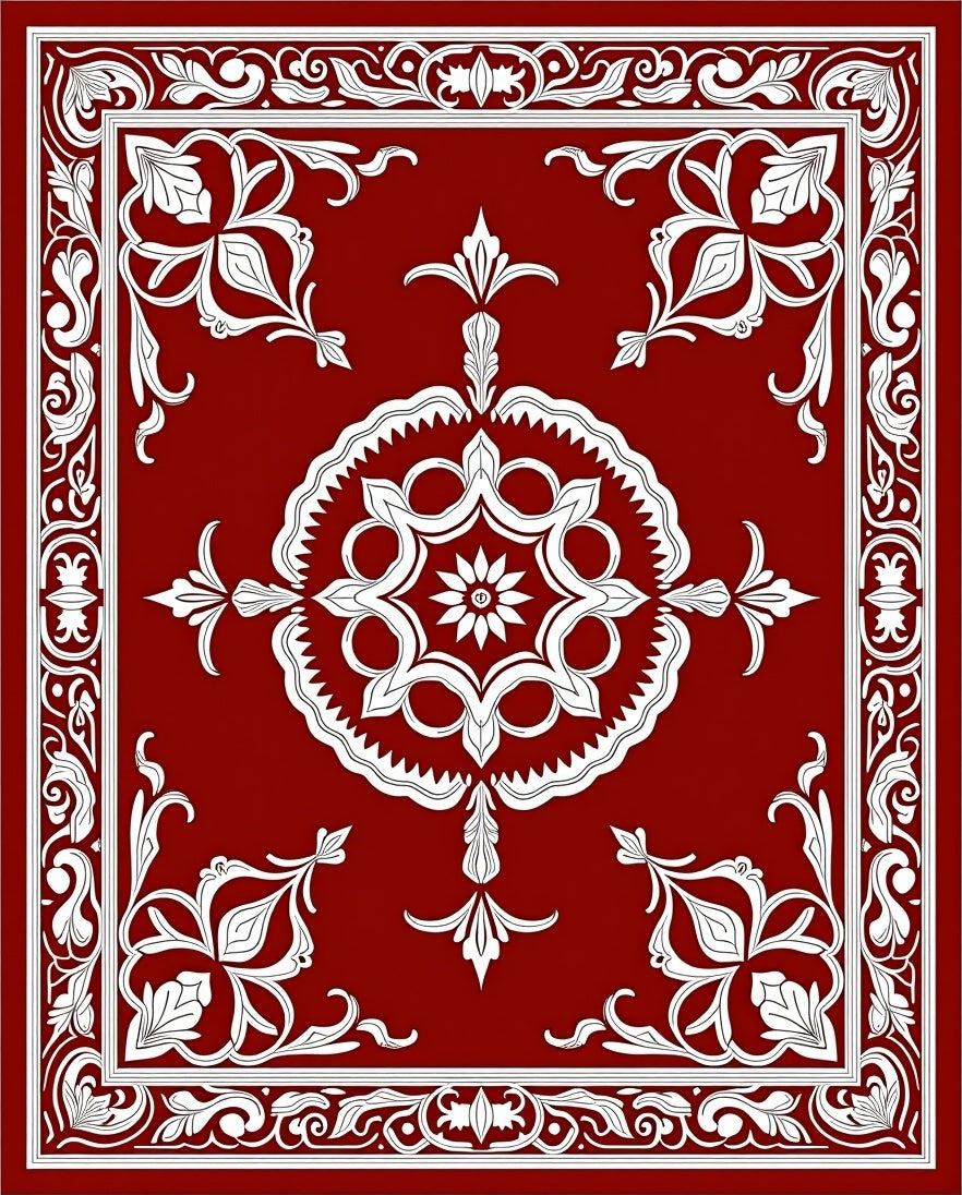 Regal Red and White Floral Frame Rug
