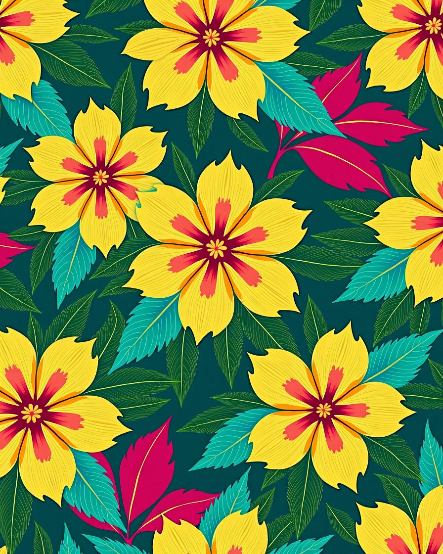Vibrant Yellow Red Floral Foliage Rug