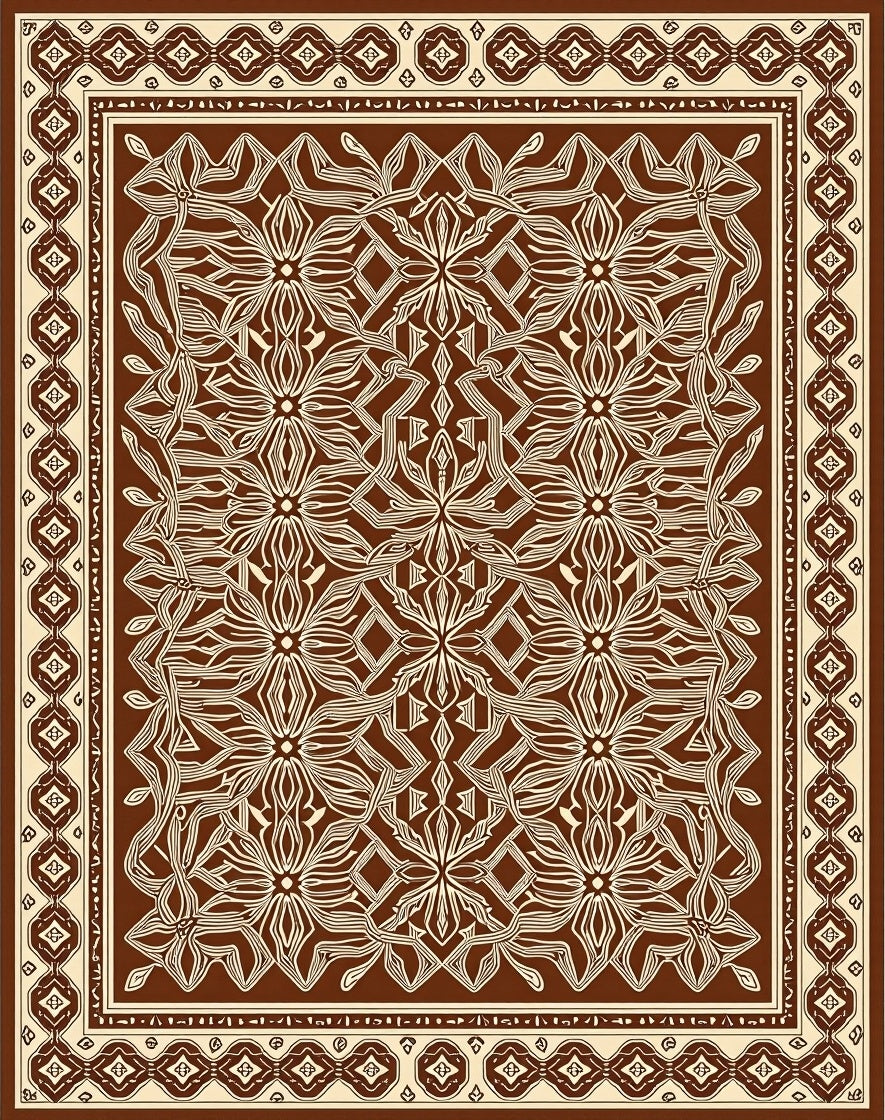 Brown Geometric Floral Intricate Pattern Rug