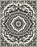 Elaborate Black Floral Scrollwork Design Rug