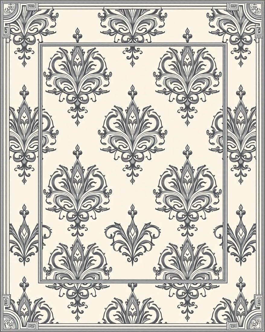 Elegant Damask Vintage Scroll Pattern Rug