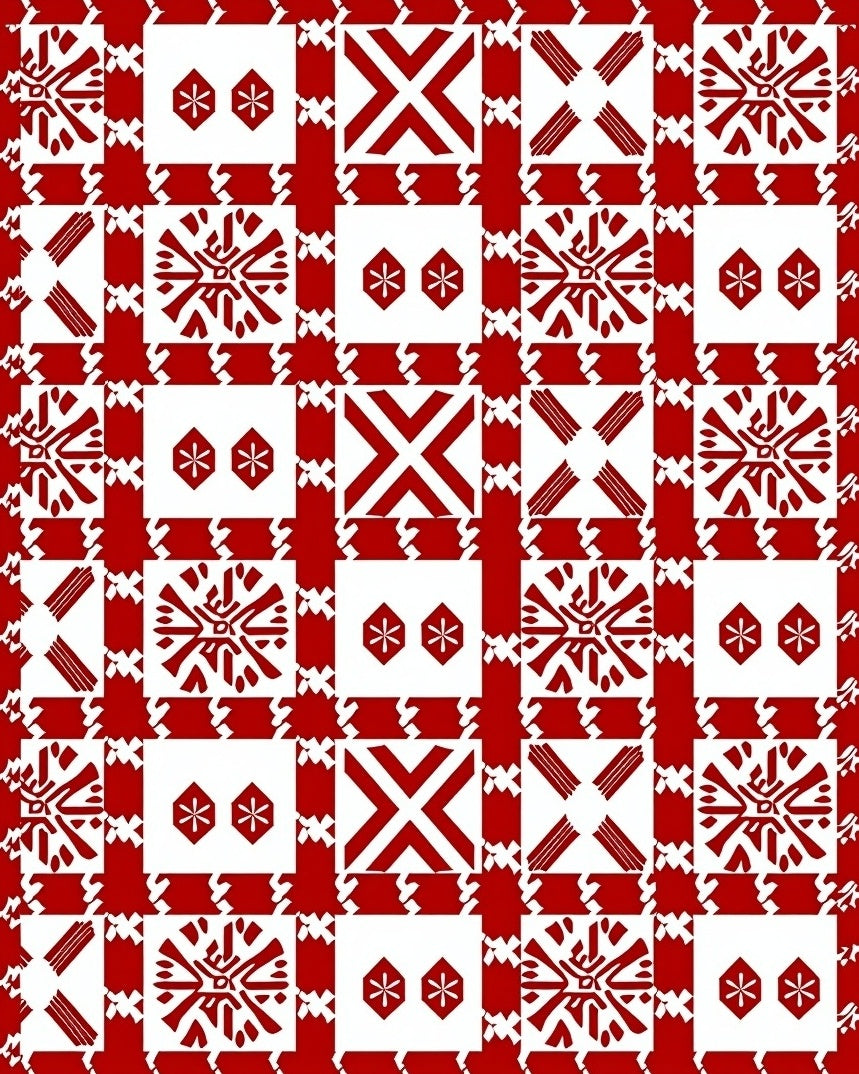 Red White Geometric Pattern Rug