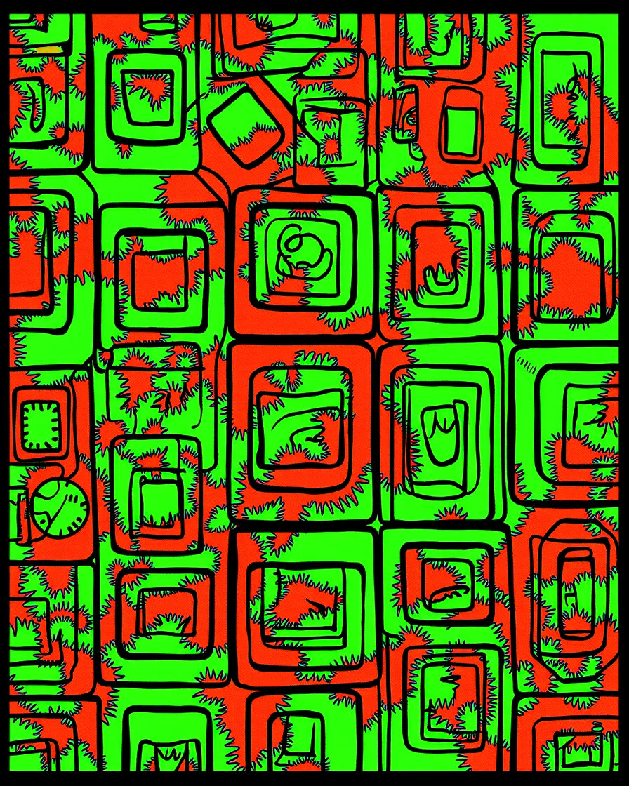 Abstract Geometric Squares Neon Pattern Rug