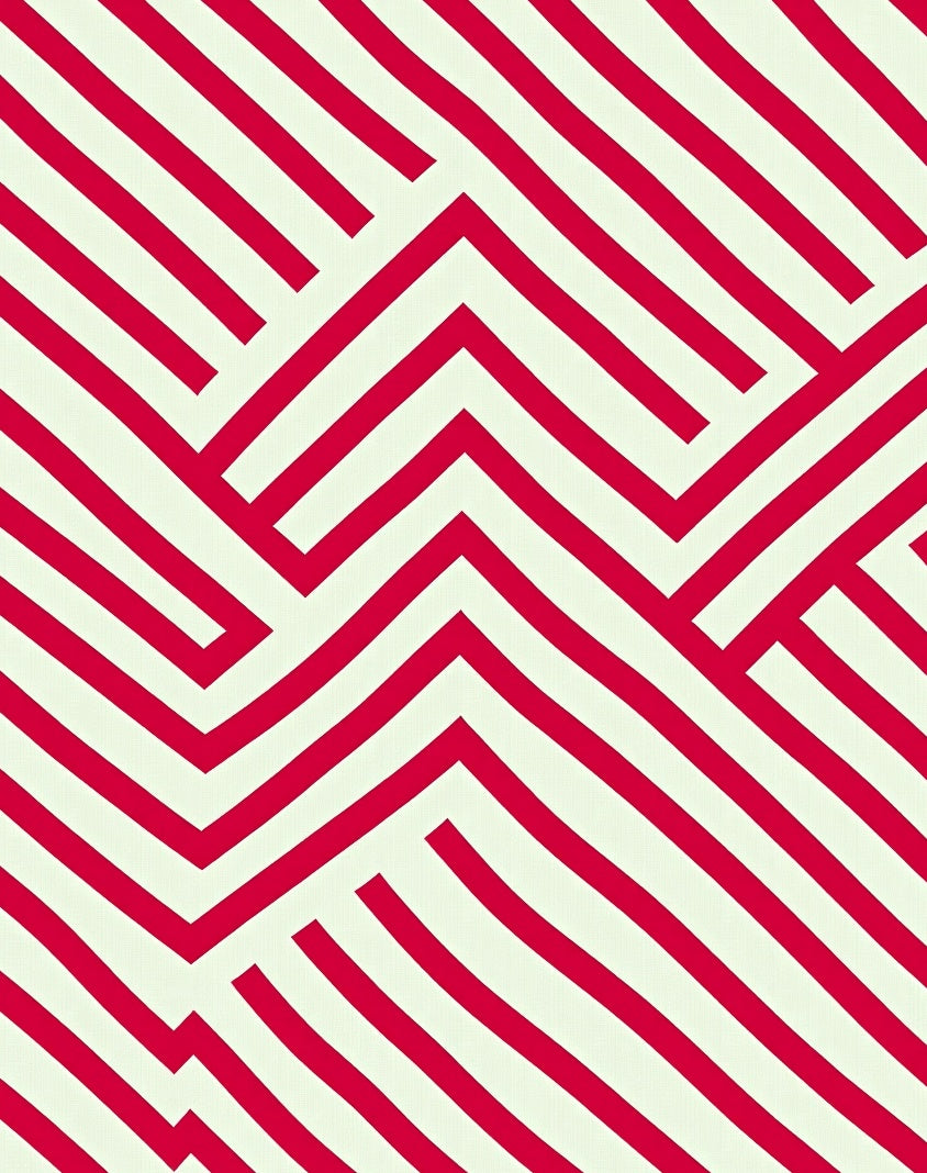 Red Cream Interlocking Geometric Lines Rug