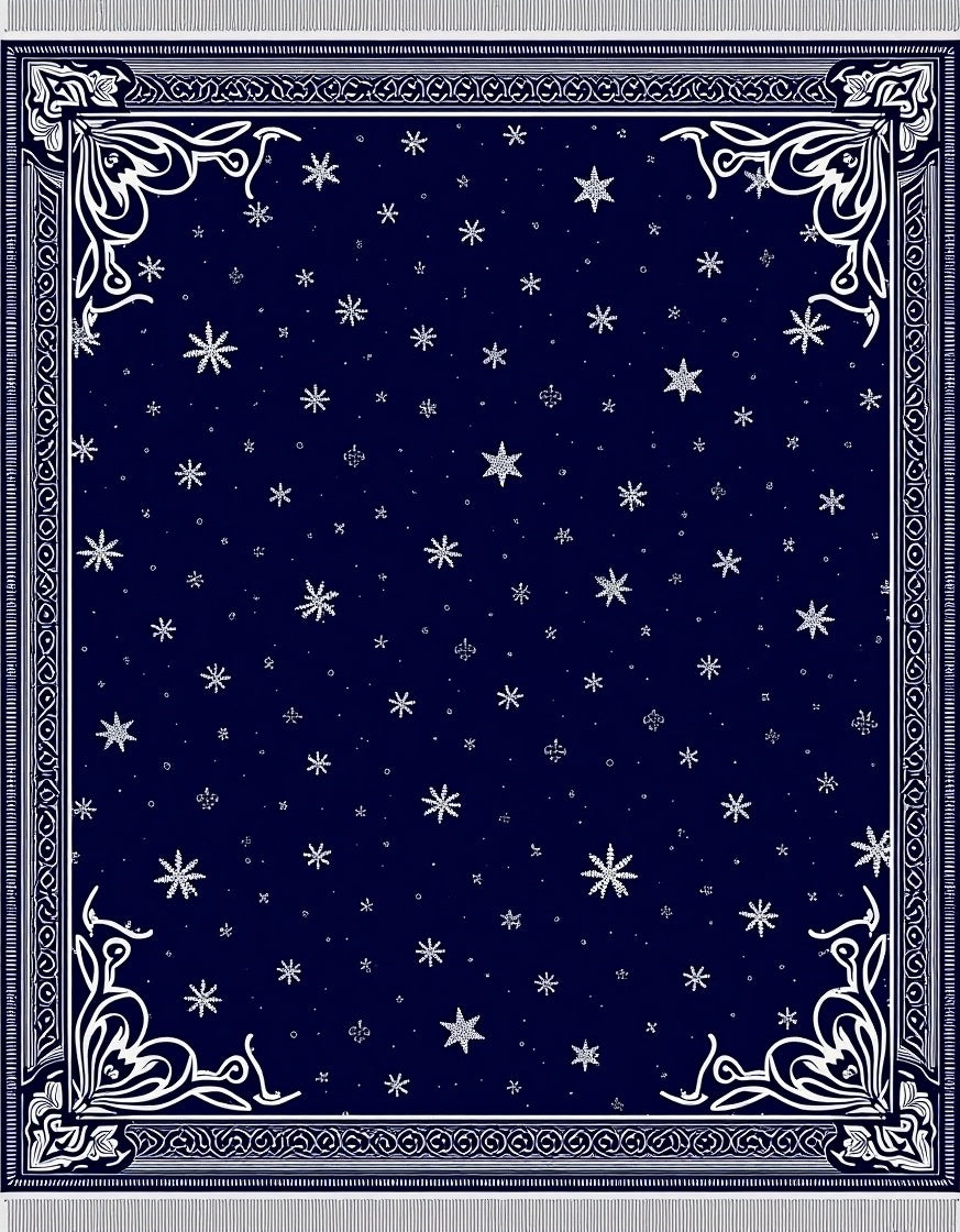 Deep Blue Starry Night Snowfall Rug
