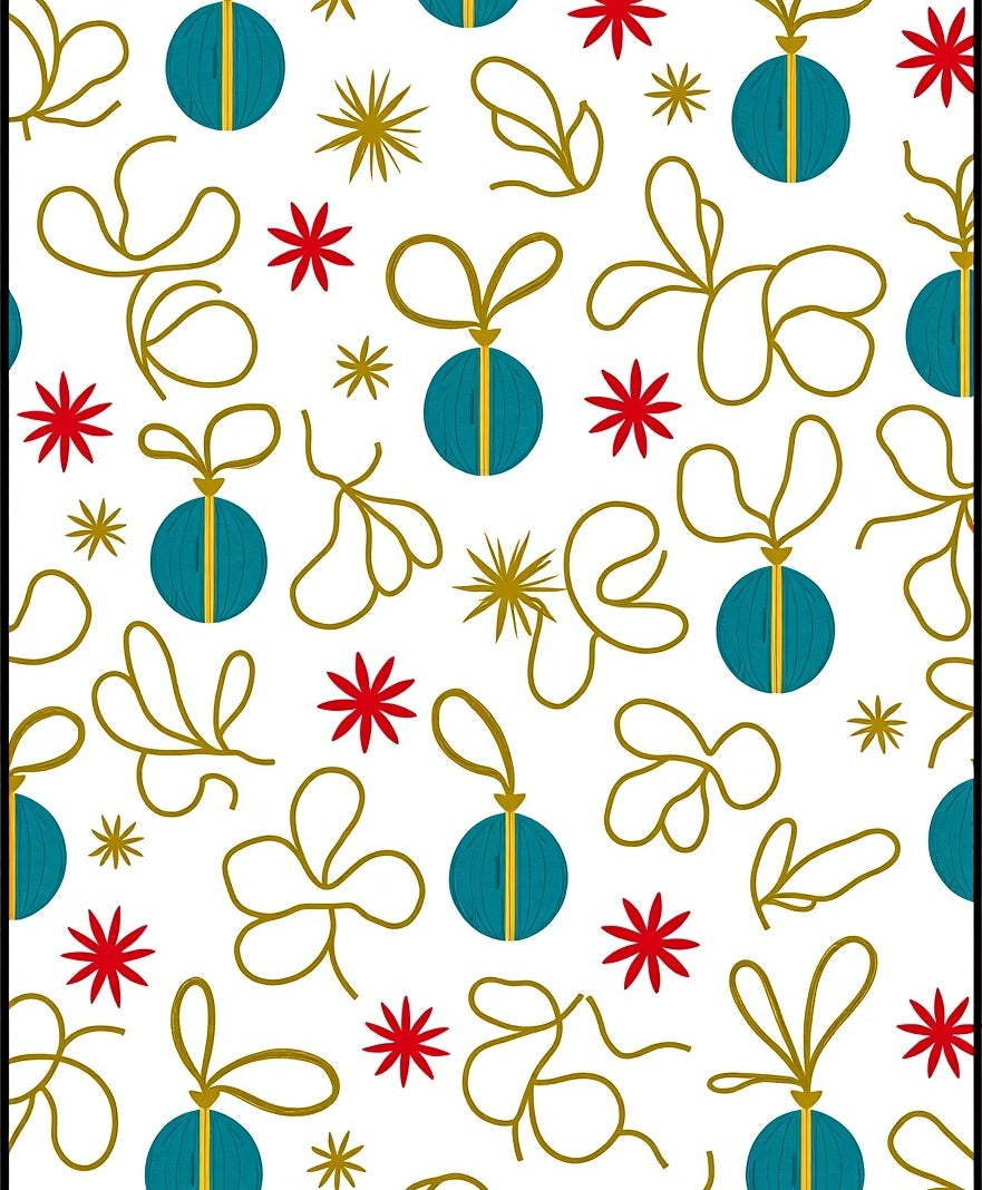 Teal Gold Red Starburst Ornament Confetti Rug