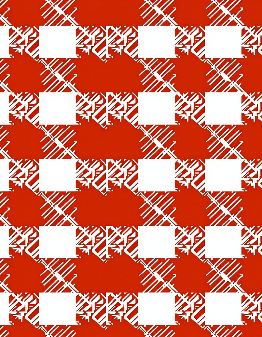 Red White Checked Abstract Pattern Rug
