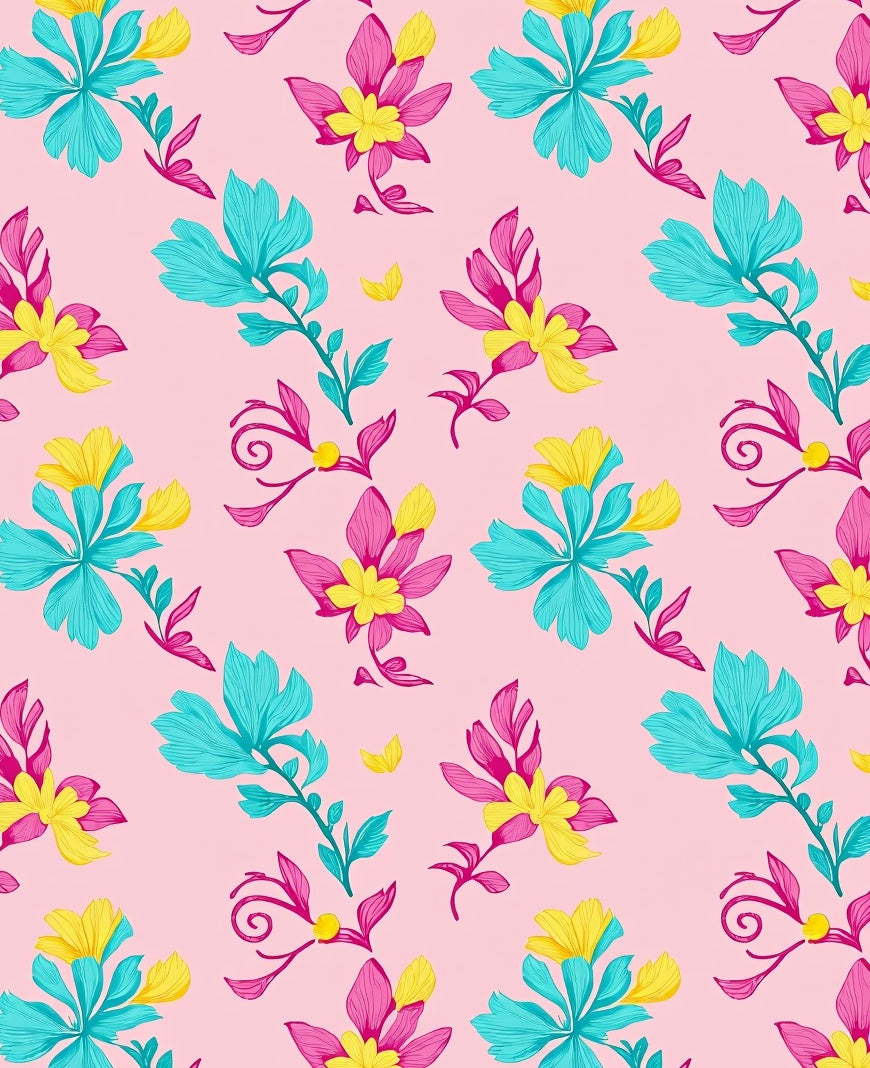 Vibrant Pink Turquoise Floral Pattern Rug