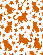 Playful Orange Cat Star Pattern Rug