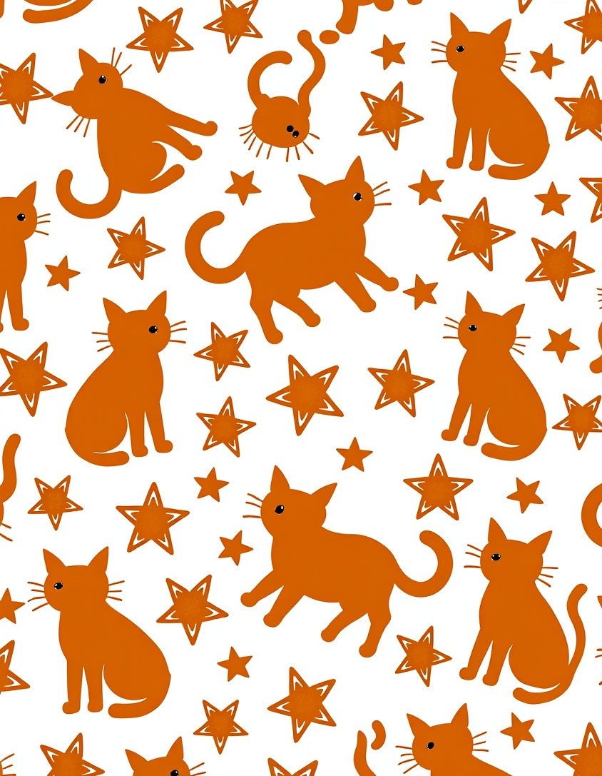 Playful Orange Cat Star Pattern Rug