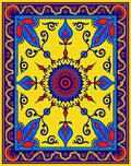 Vibrant Yellow Blue Floral Medallion Rug