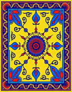 Vibrant Yellow Blue Floral Medallion Rug