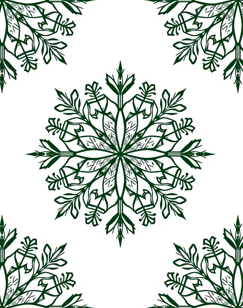 Emerald Green Snowflake Mandala Graphic Rug