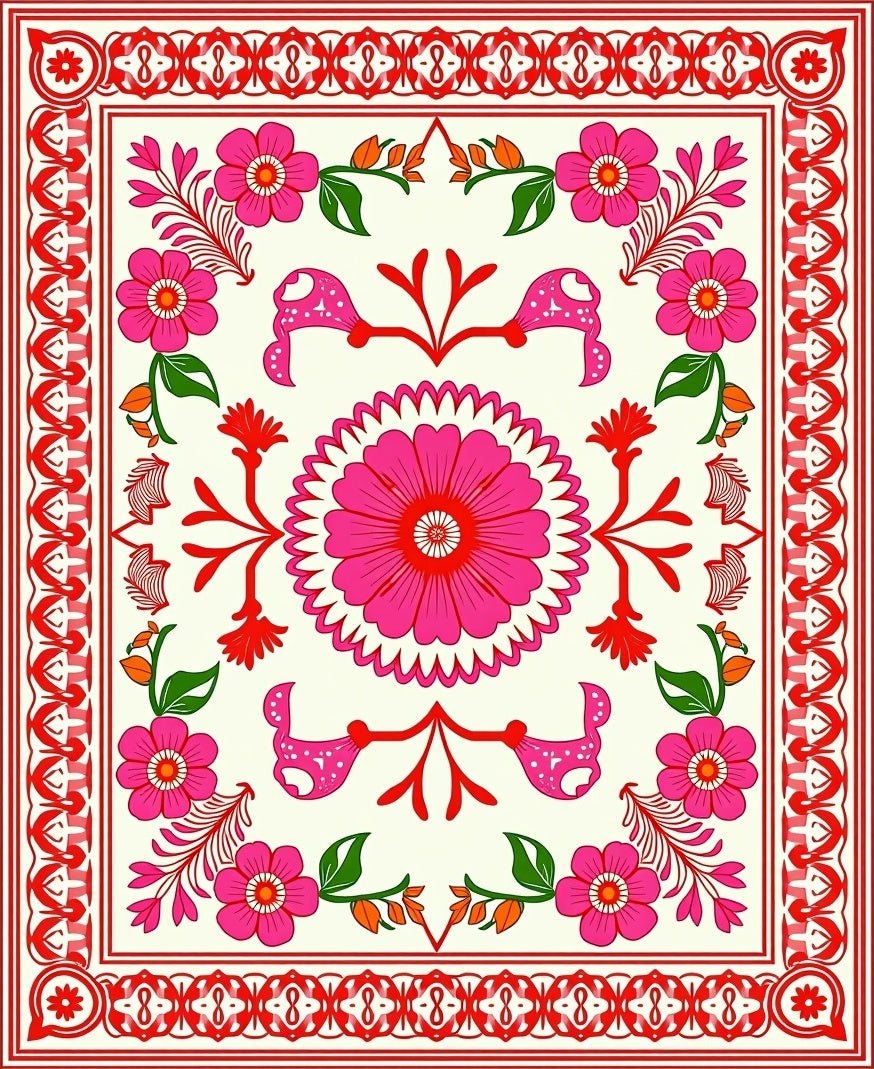 Vibrant Floral And Leaf Pattern Rug
