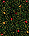 Green Pine Sprigs with Red Yellow Ornaments Rug
