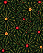 Green Pine Sprigs with Red Yellow Ornaments Rug