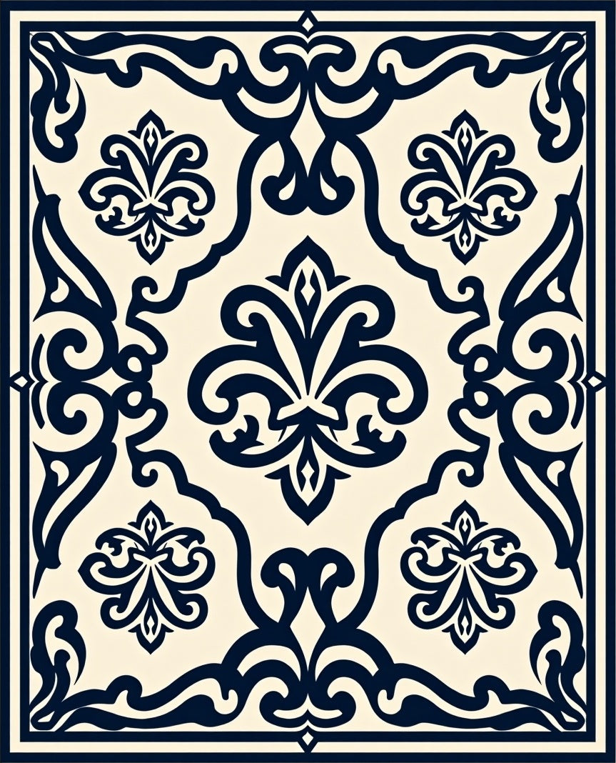 Ornate Floral Damask Motif Rug