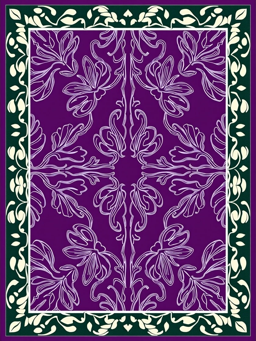 Purple Cream Art Nouveau Floral Rug