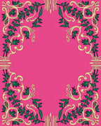 Vibrant Pink Green Floral Vine Border Rug