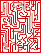 Red Abstract Maze Pattern Rug