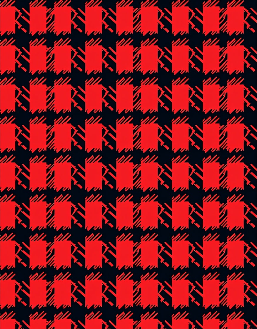 Bold Red Black Houndstooth Pattern Rug