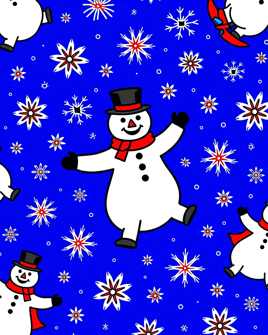 Joyful Snowman Winter Snowflakes Red Rug