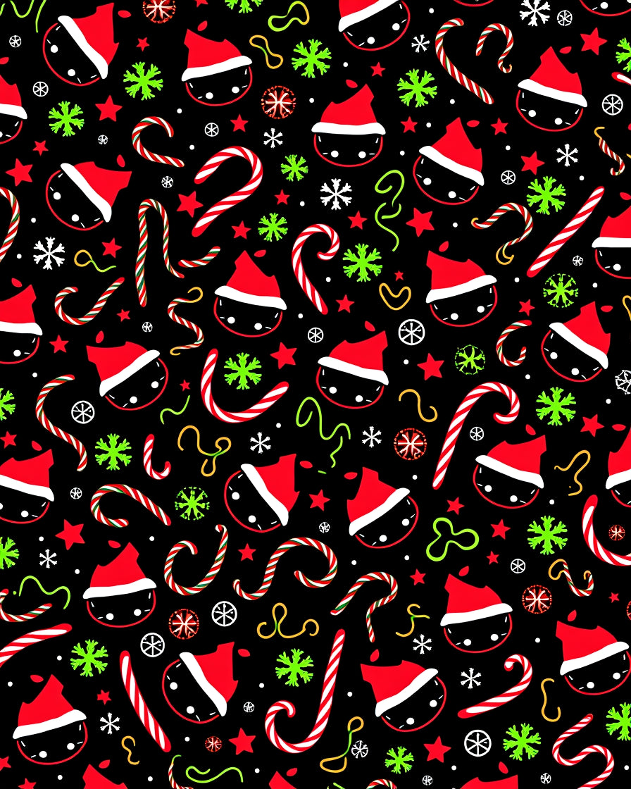 Festive Holiday Santa Hat Candy Cane Pattern Rug