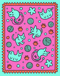 Whimsical Teal 5 Cats Pattern Rug