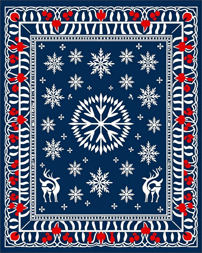 Winter Snowflakes Red Berries Deer Rug