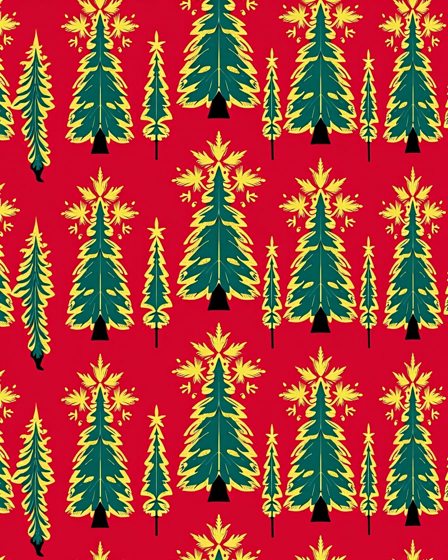 Green Yellow Fir Tree Pattern Rug