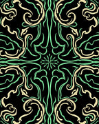 Art Nouveau Emerald Swirls Cream Rug