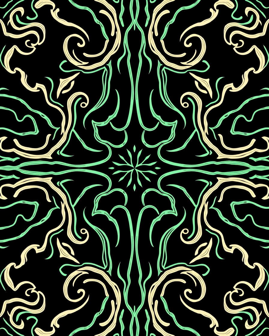 Art Nouveau Emerald Swirls Cream Rug