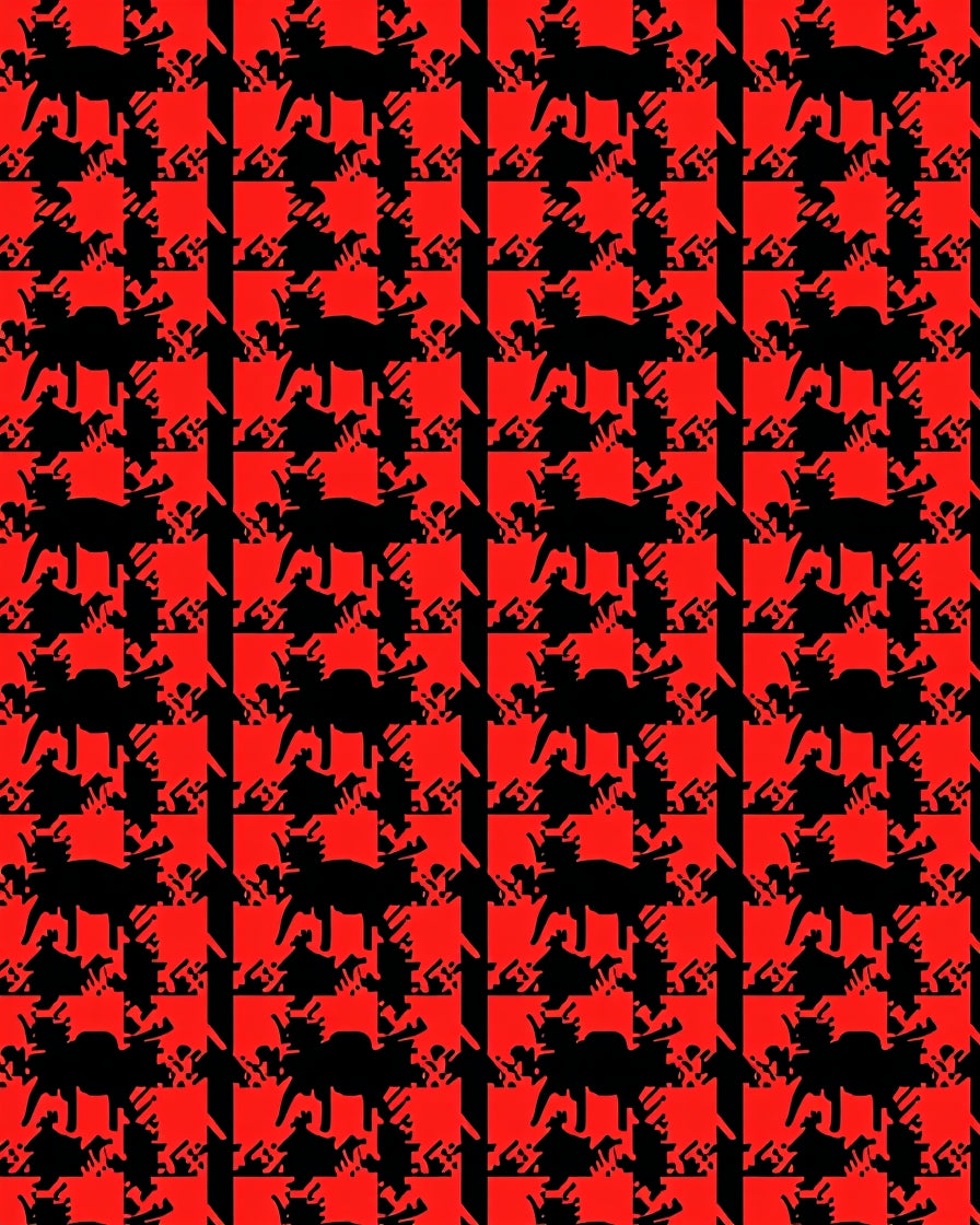 Bold Red Black Animal Pattern Rug