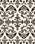 Ornate Black Damask Floral Ivory Rug