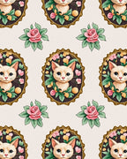 Whimsical Cat Portrait Floral Design Rug