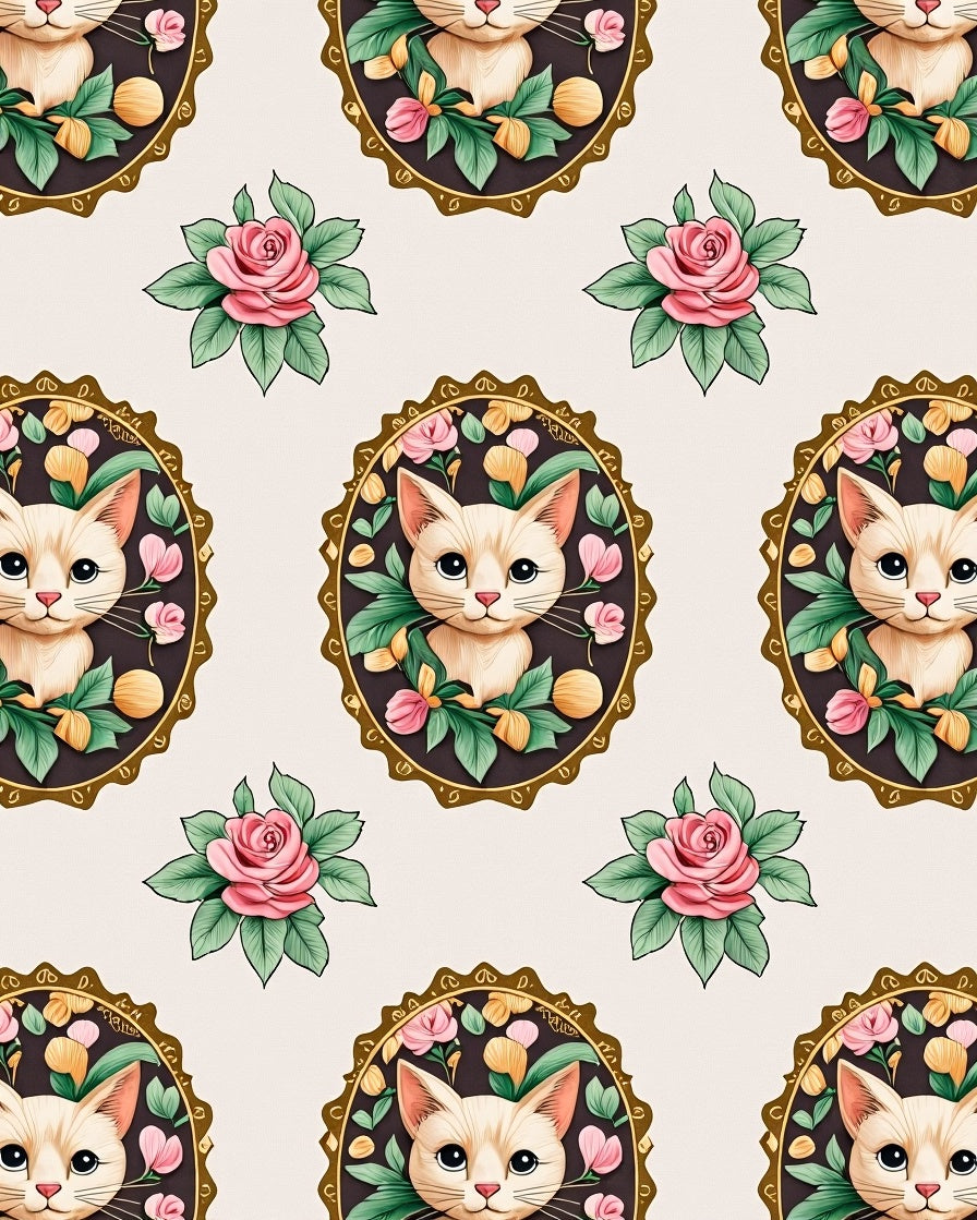 Whimsical Cat Portrait Floral Design Rug