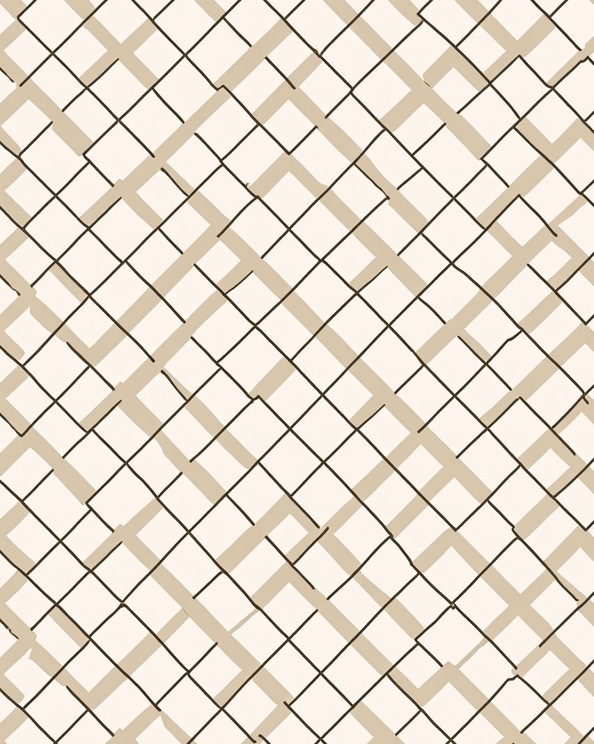 Tan Black Intersecting Grid Pattern Rug